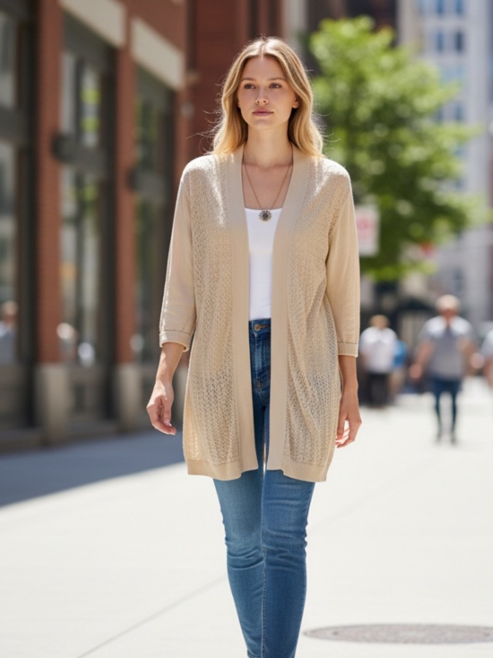 LOFT LIGHTWEIGHT BEIGE CARDIGAN SIZE LARGE GREAT LAYERING PIECE EUC